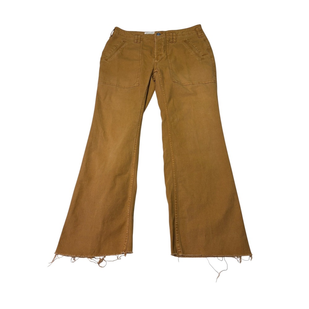Pilcro Anthropologie Wide Leg Flare Utility Pants Brown Ochre Raw Hem 32X27
